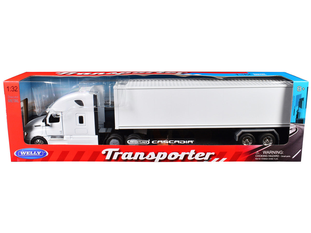 Freightliner Cascadia Truck White with White Container "Transporter" Series 1/32 Diecast Model by Welly Welly