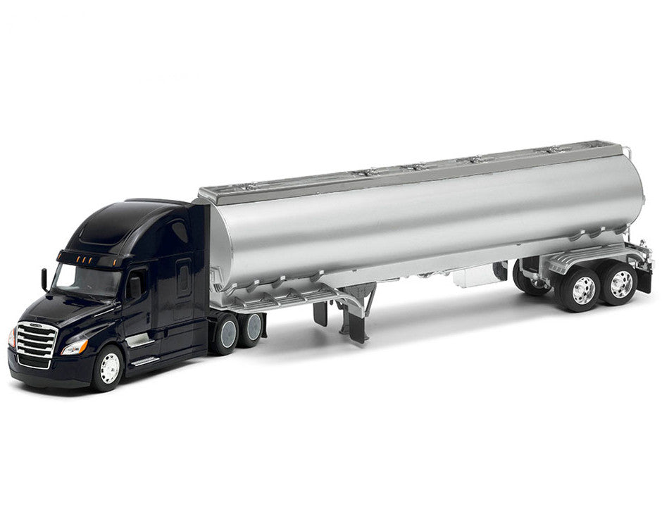 Freightliner Cascadia Truck Black with Silver Tanker Trailer "Transporter" Series 1/32 Diecast Model by Welly Welly