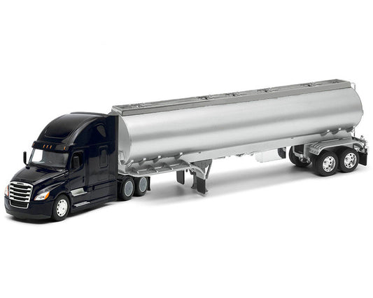 Freightliner Cascadia Truck Black with Silver Tanker Trailer "Transporter" Series 1/32 Diecast Model by Welly Welly