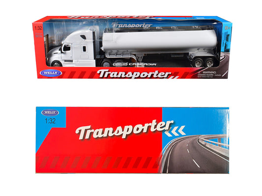 Freightliner Cascadia Truck White with White Tanker Trailer "Transporter" Series 1/32 Diecast Model by Welly Welly
