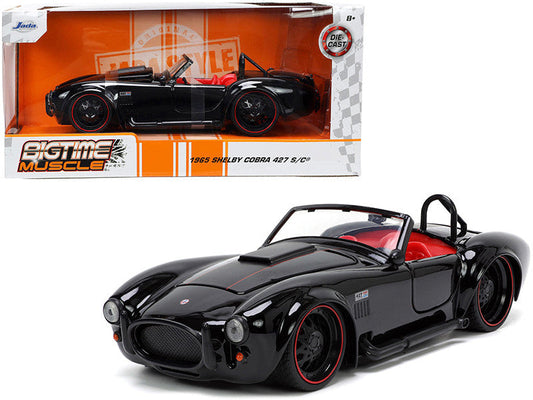 1965 Shelby Cobra 427 S/C Black with Matt Black and Red Stripes and Red Interior "Bigtime Muscle" Series 1/24 Diecast Model Car by Jada Jada