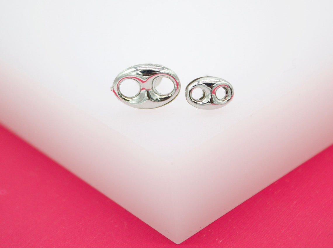 18K Rhodium Filled Puffy Mariner Stud Earrings (L123)(L34) MIA Jewelry