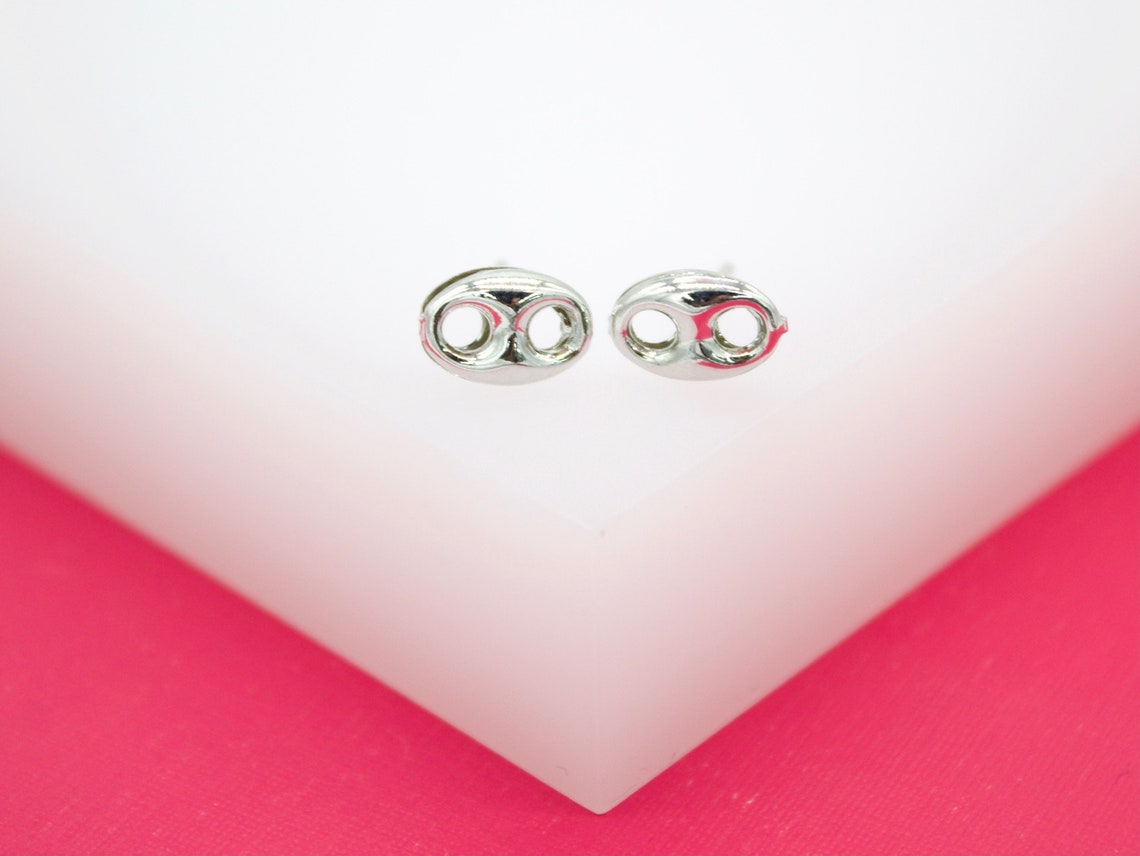 18K Rhodium Filled Puffy Mariner Stud Earrings (L123)(L34) MIA Jewelry