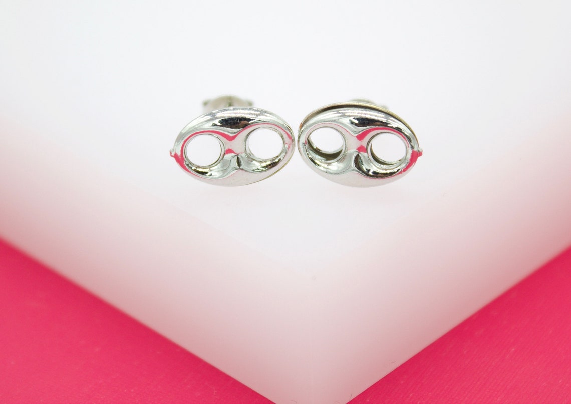 18K Rhodium Filled Puffy Mariner Stud Earrings (L123)(L34) MIA Jewelry