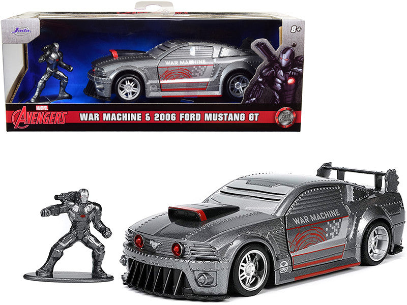 2006 Ford Mustang GT Gray Metallic and War Machine Diecast Figurine "Avengers" "Marvel" Series "Hollywood Rides" Series 1/32 Diecast Model Car by Jada Jada