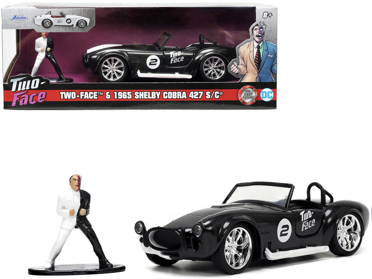 1965 Shelby Cobra 427 S/C #2 Black Metallic and White and Harvey Two-Face Diecast Figure "Batman" "Hollywood Rides" Series 1/32 Diecast Model Car by Jada Jada
