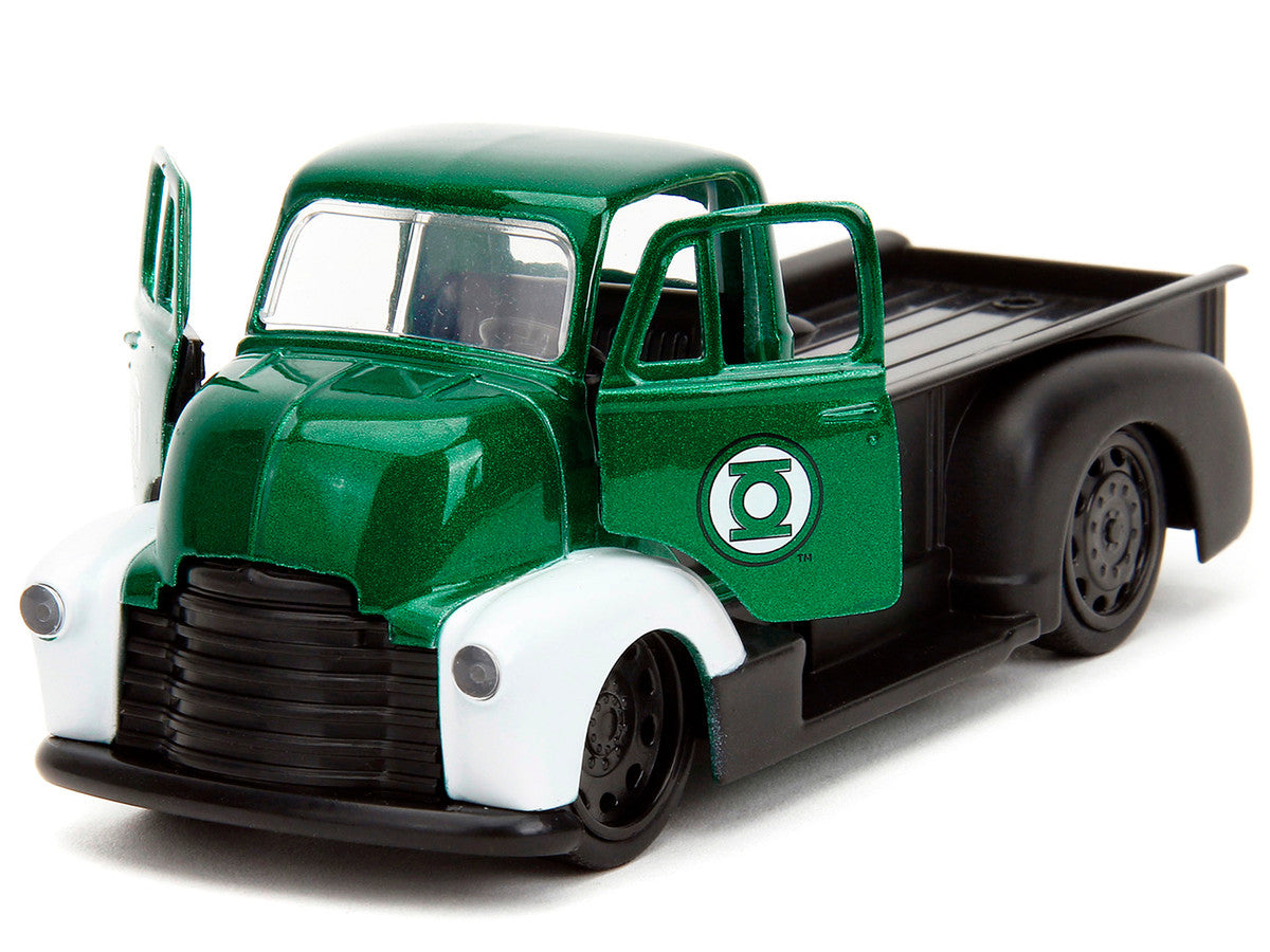 1952 Chevrolet COE Pickup Truck Green Metallic and Black and Green Lantern Diecast Figure "DC Comics" "Hollywood Rides" Series 1/32 Diecast Model Car by Jada Jada