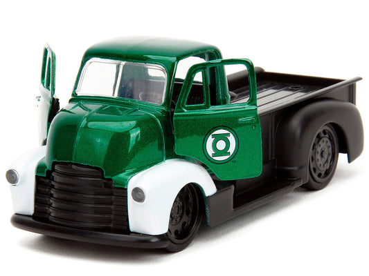 1952 Chevrolet COE Pickup Truck Green Metallic and Black and Green Lantern Diecast Figure "DC Comics" "Hollywood Rides" Series 1/32 Diecast Model Car by Jada Jada