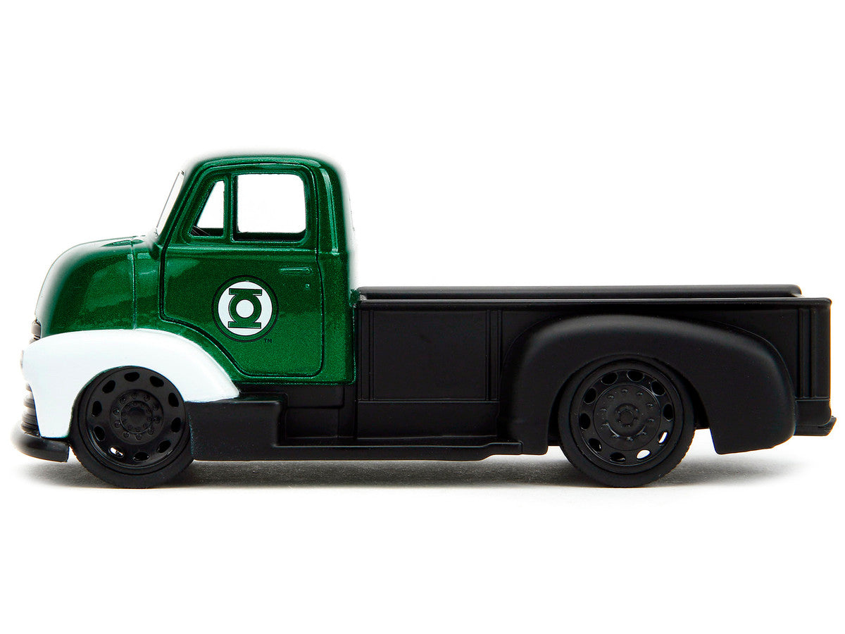 1952 Chevrolet COE Pickup Truck Green Metallic and Black and Green Lantern Diecast Figure "DC Comics" "Hollywood Rides" Series 1/32 Diecast Model Car by Jada Jada