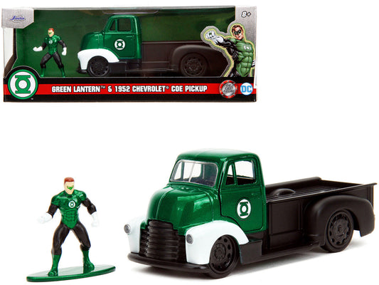 1952 Chevrolet COE Pickup Truck Green Metallic and Black and Green Lantern Diecast Figure "DC Comics" "Hollywood Rides" Series 1/32 Diecast Model Car by Jada Jada
