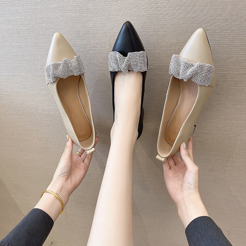 Top Layer Cowhide Pointed Toe Fashion Single Shoes Women LadyShow.Store