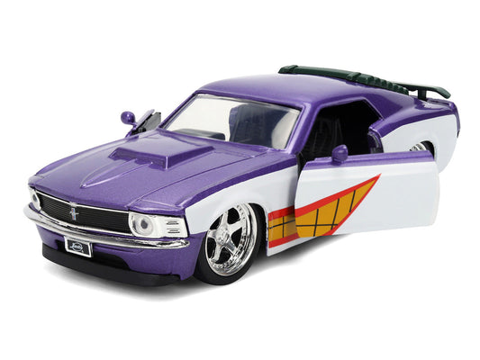 1970 Ford Mustang Boss "Joker" Livery Purple Metallic and White with Graphics "Batman" Franchise "Hollywood Rides" Series 1/32 Diecast Model Car by Jada Jada