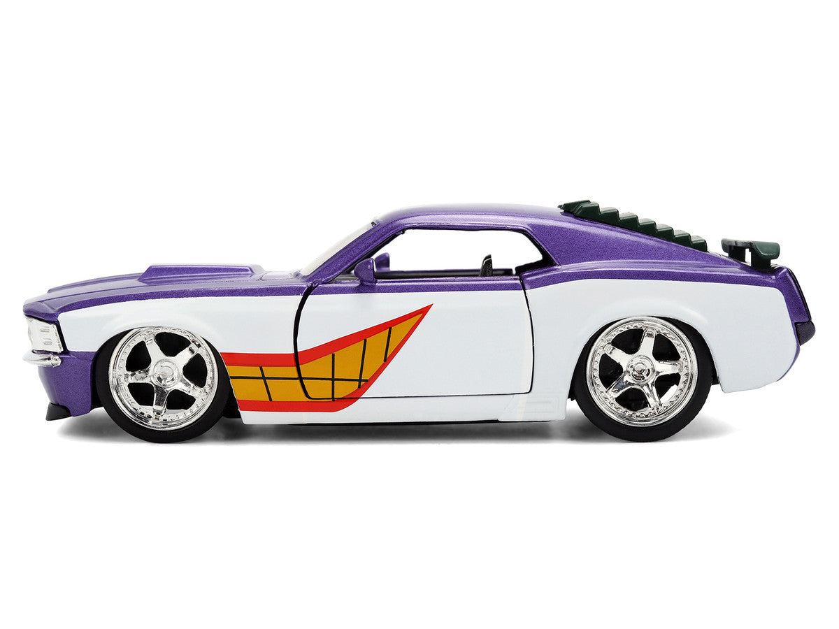 1970 Ford Mustang Boss "Joker" Livery Purple Metallic and White with Graphics "Batman" Franchise "Hollywood Rides" Series 1/32 Diecast Model Car by Jada Jada