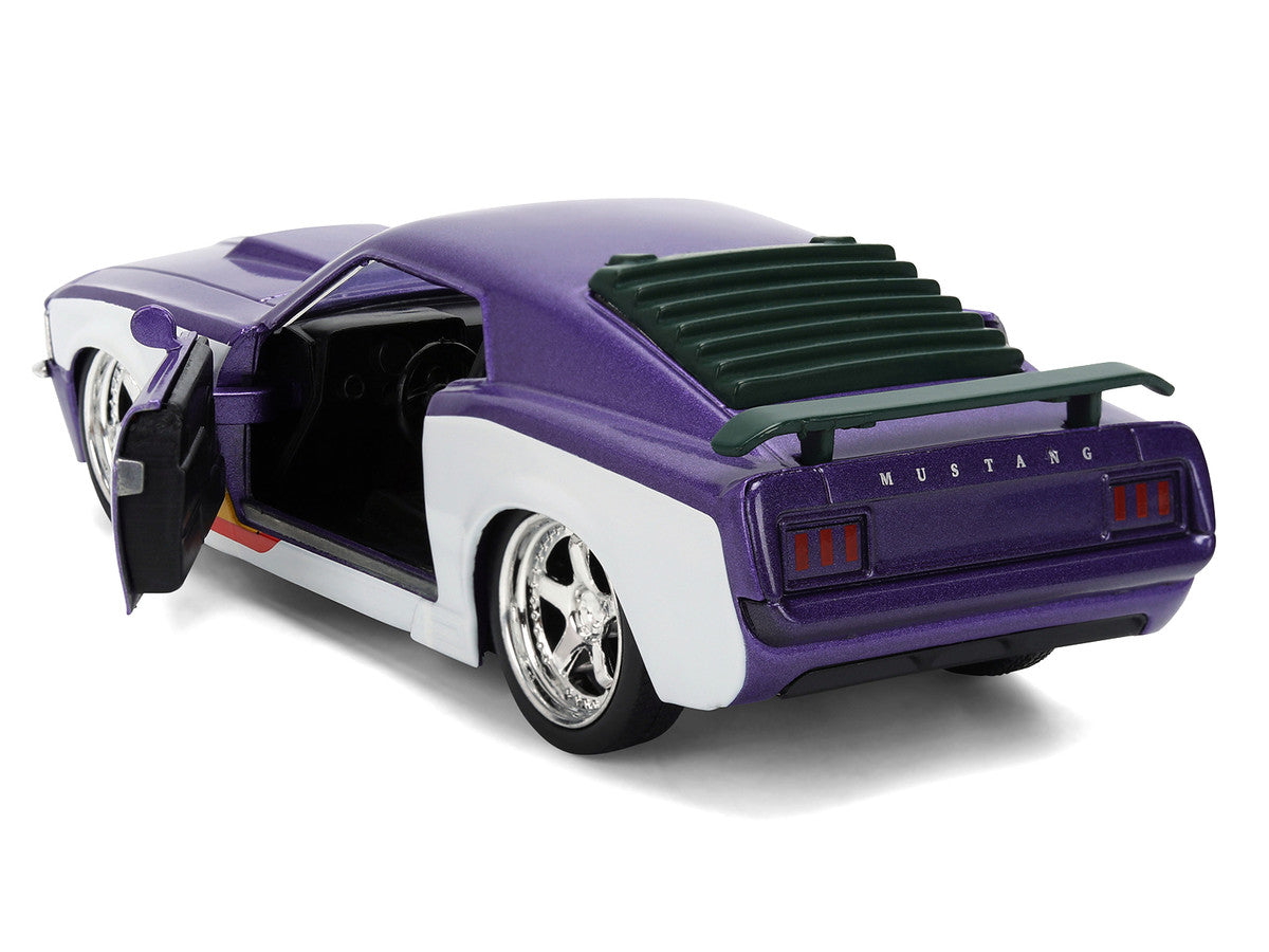 1970 Ford Mustang Boss "Joker" Livery Purple Metallic and White with Graphics "Batman" Franchise "Hollywood Rides" Series 1/32 Diecast Model Car by Jada Jada