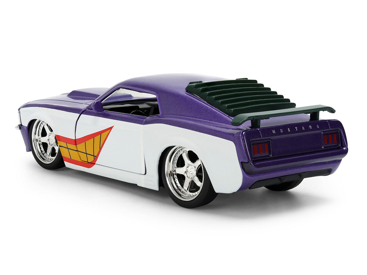1970 Ford Mustang Boss "Joker" Livery Purple Metallic and White with Graphics "Batman" Franchise "Hollywood Rides" Series 1/32 Diecast Model Car by Jada Jada