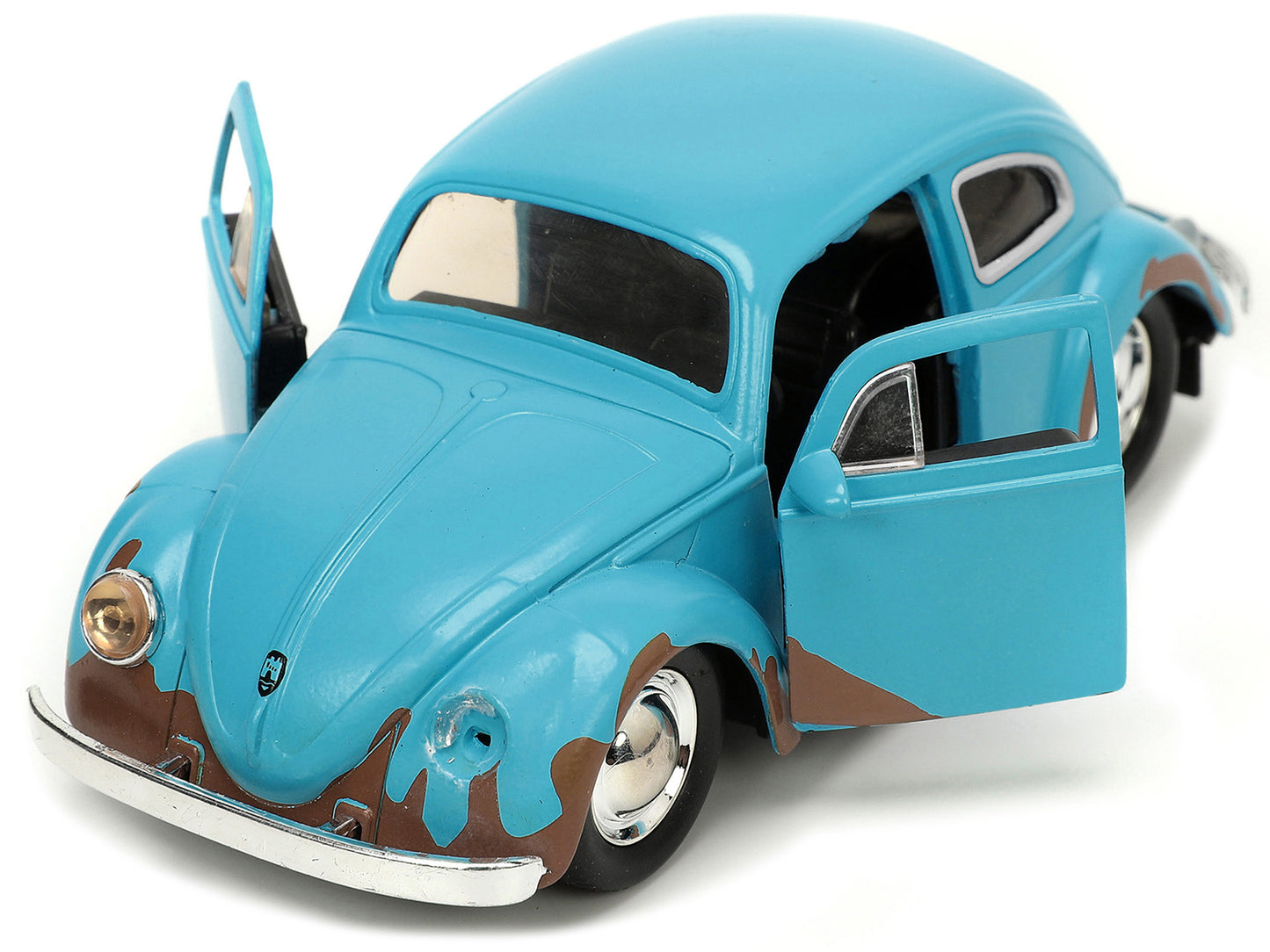 Volkswagen Beetle Matt Blue (Weathered) and Stitch Diecast Figure "Lilo and Stitch" (2002) Movie "Hollywood Rides" Series 1/32 Diecast Model Car by Jada