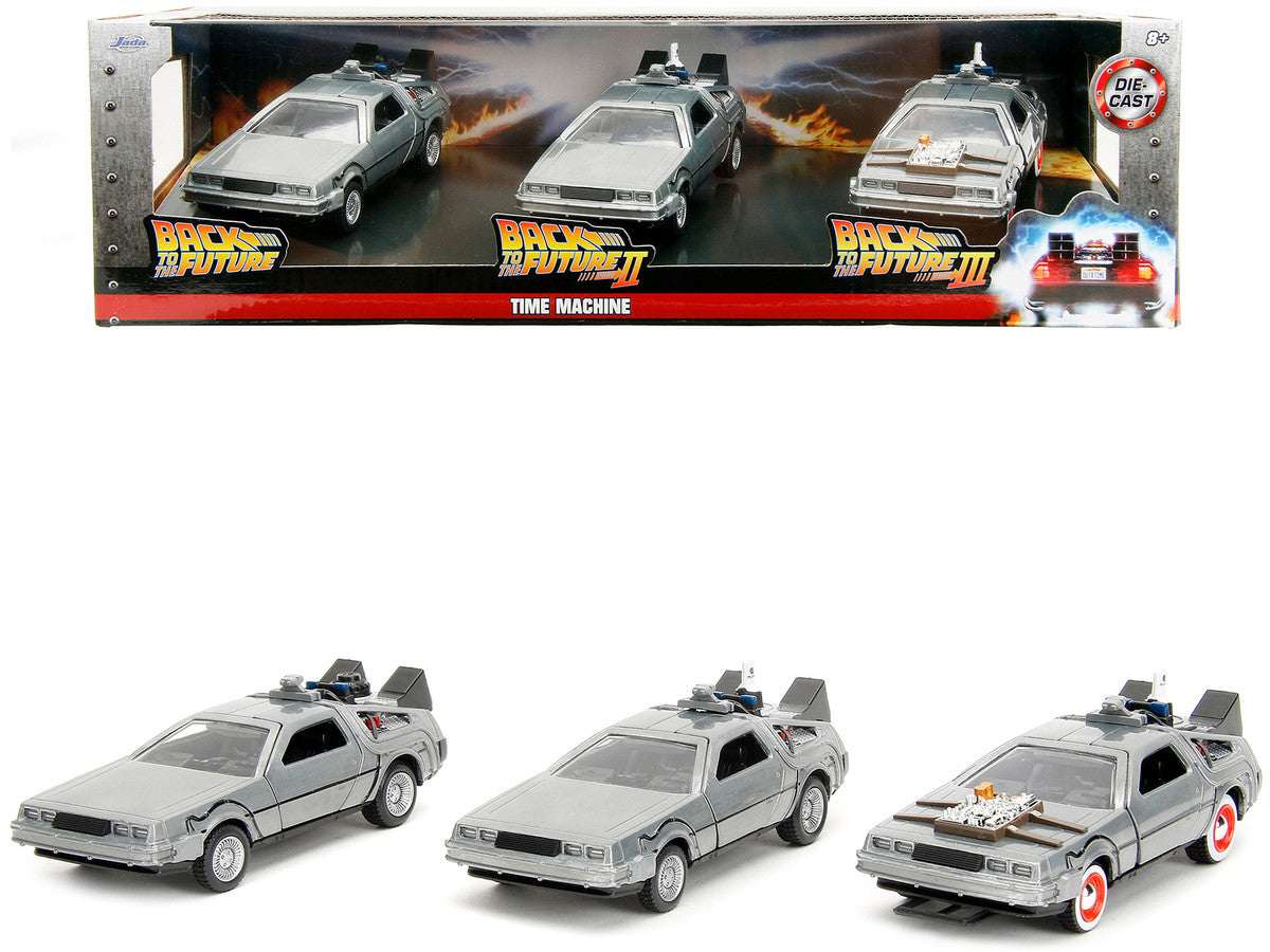 "Back to the Future" Delorean Set of 3 pieces "Hollywood Rides" Series 1/32 Diecast Model Car by Jada Jada