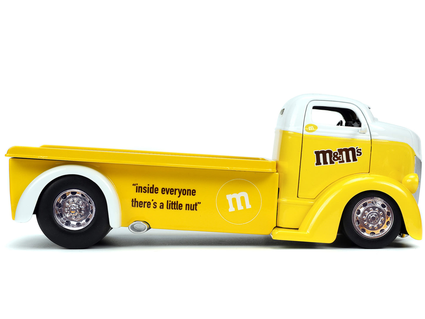 1947 Ford COE Flatbed Truck Yellow Metallic with White Top and Yellow M&M Diecast Figure "M&M's" "Hollywood Rides" Series 1/24 Diecast Model Car by Jada