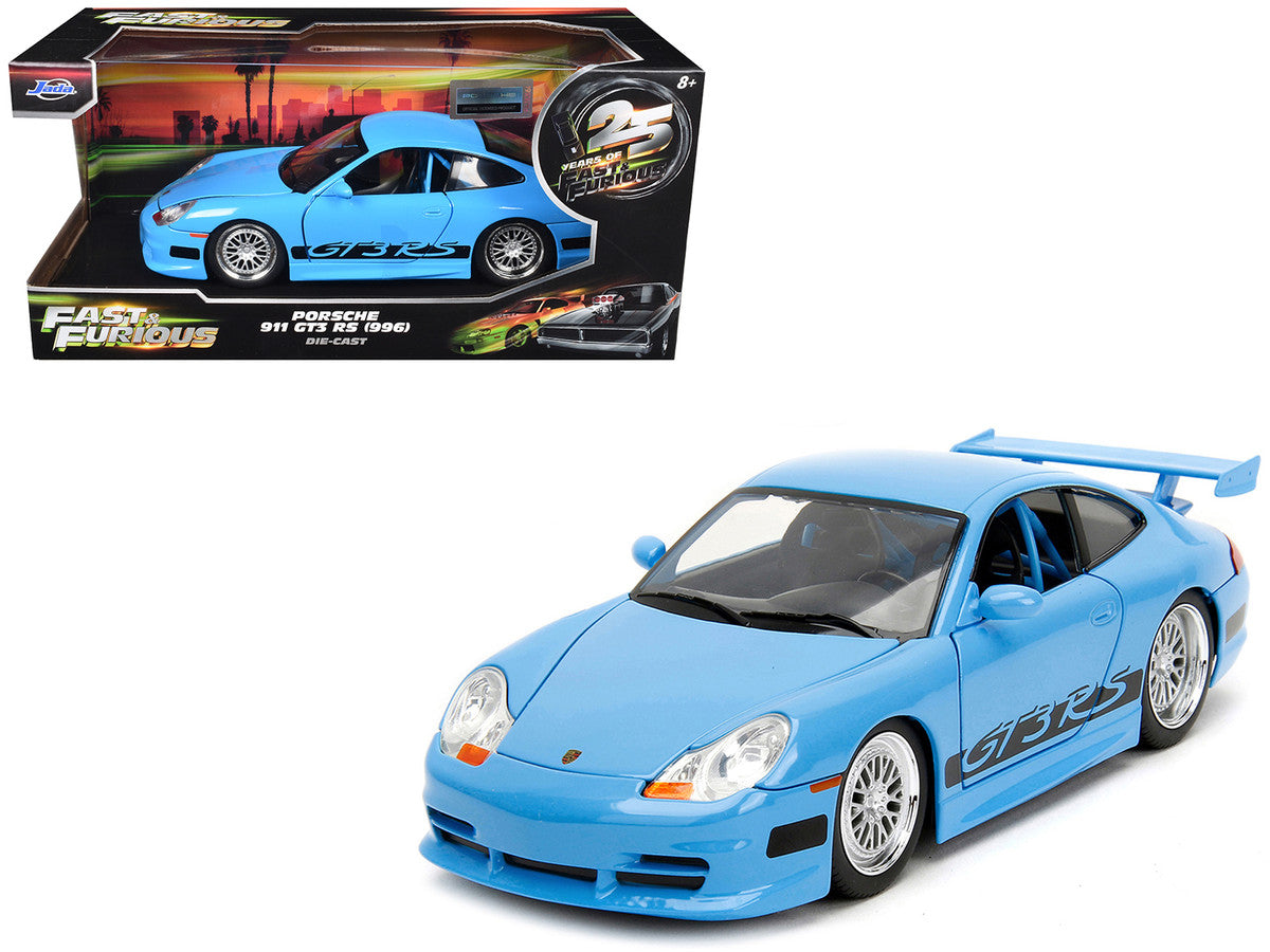 Porsche 911 GT3 RS Light Blue with Black Accents "Fast Five" (2011) Movie "25 Years of Fast & Furious" Series 1/24 Diecast Model Car by Jada Jada