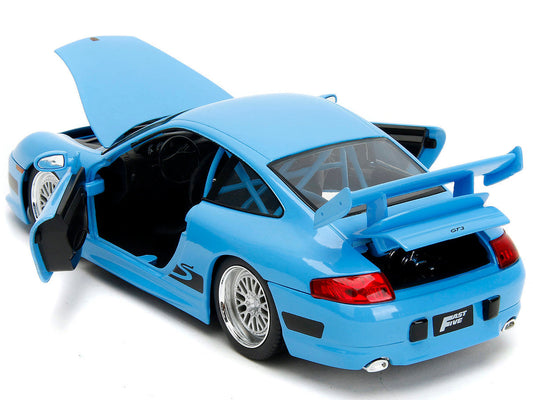 Porsche 911 GT3 RS Light Blue with Black Accents "Fast Five" (2011) Movie "25 Years of Fast & Furious" Series 1/24 Diecast Model Car by Jada Jada