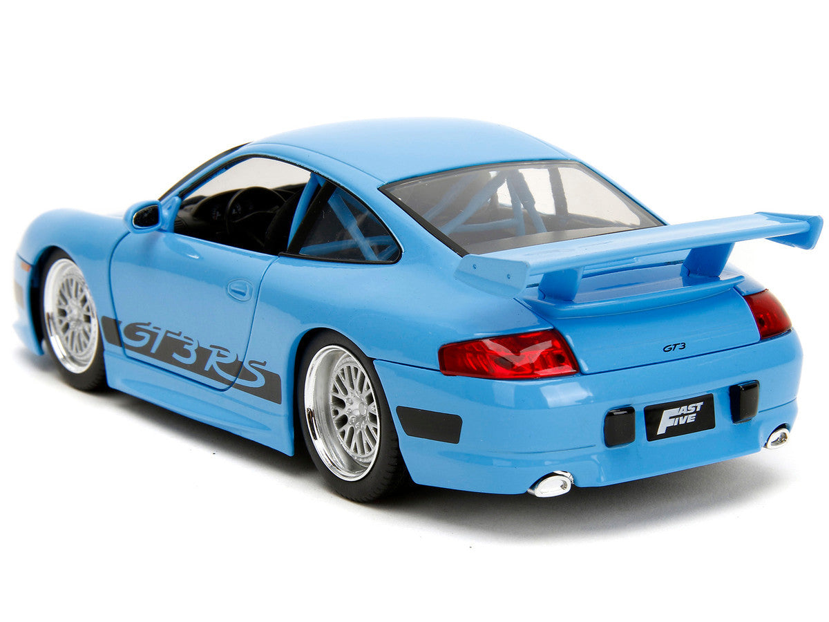 Porsche 911 GT3 RS Light Blue with Black Accents "Fast Five" (2011) Movie "25 Years of Fast & Furious" Series 1/24 Diecast Model Car by Jada Jada