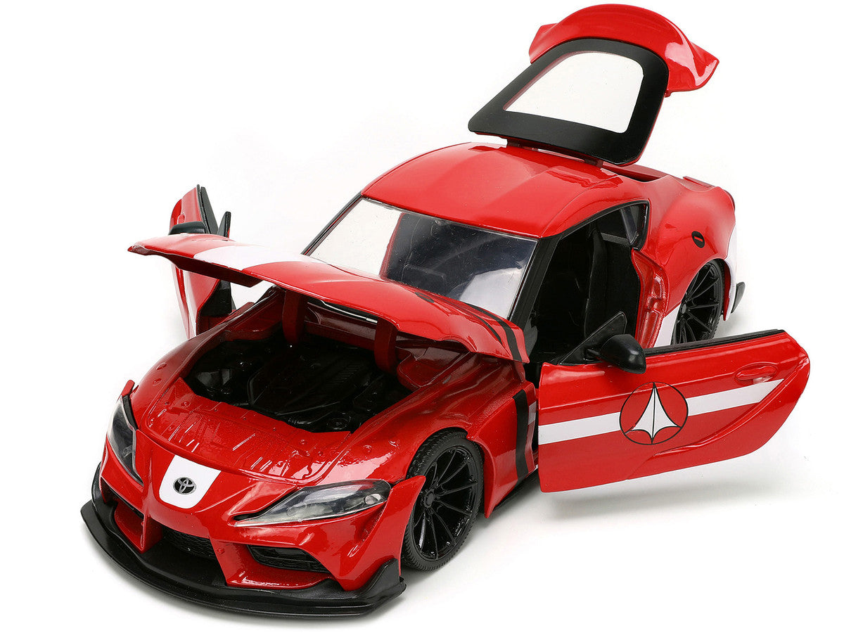 2020 Toyota Supra Red with Graphics and Miriya Sterling Diecast Figurine "Robotech" "Hollywood Rides" Series 1/24 Diecast Model Car by Jada Jada