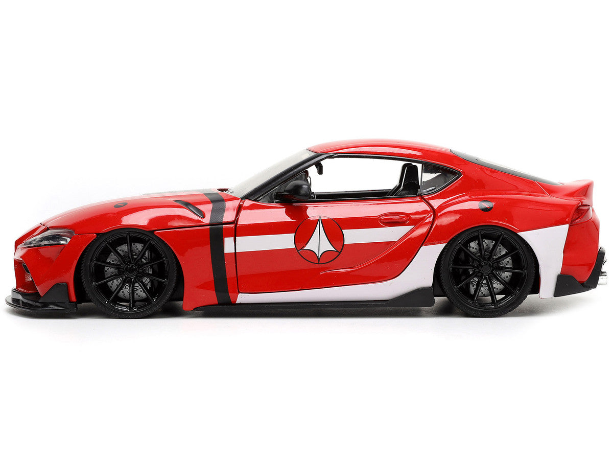 2020 Toyota Supra Red with Graphics and Miriya Sterling Diecast Figurine "Robotech" "Hollywood Rides" Series 1/24 Diecast Model Car by Jada Jada