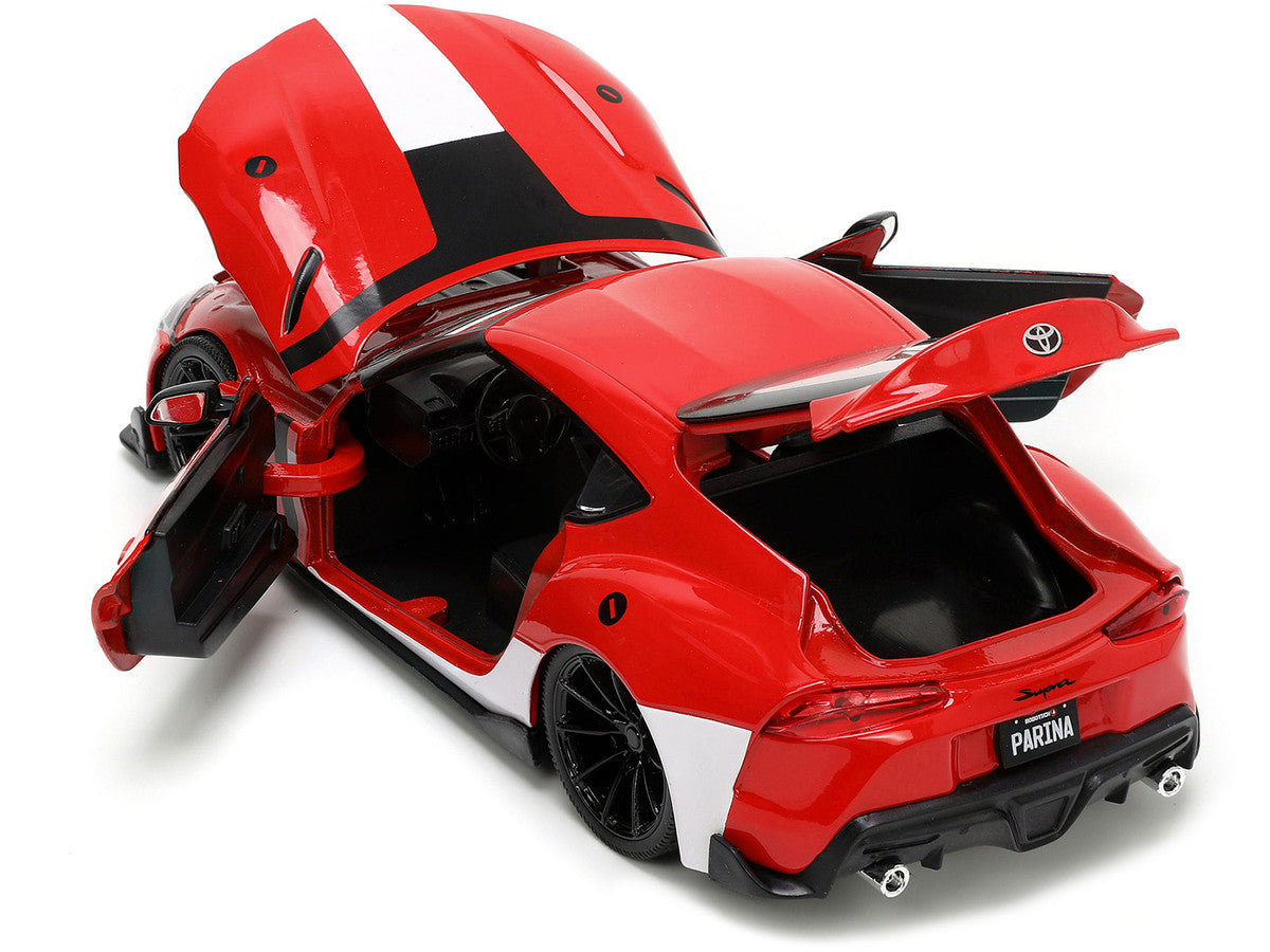 2020 Toyota Supra Red with Graphics and Miriya Sterling Diecast Figurine "Robotech" "Hollywood Rides" Series 1/24 Diecast Model Car by Jada Jada