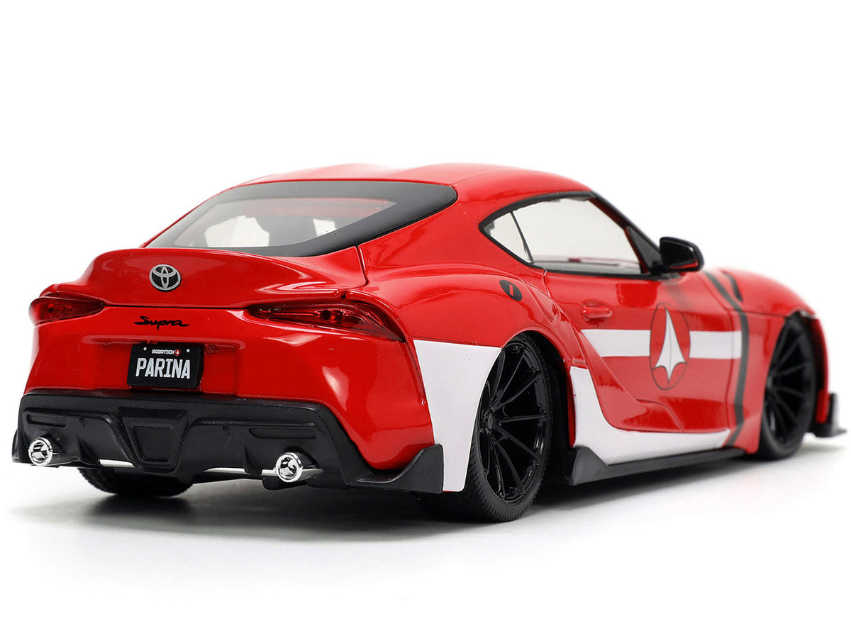 2020 Toyota Supra Red with Graphics and Miriya Sterling Diecast Figurine "Robotech" "Hollywood Rides" Series 1/24 Diecast Model Car by Jada Jada