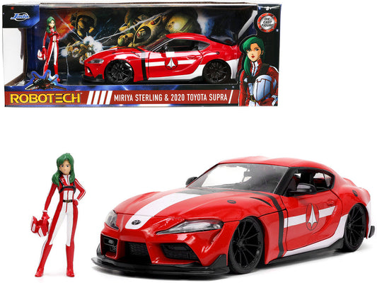 2020 Toyota Supra Red with Graphics and Miriya Sterling Diecast Figurine "Robotech" "Hollywood Rides" Series 1/24 Diecast Model Car by Jada Jada