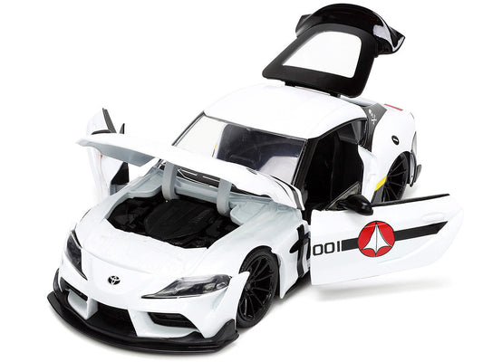 2020 Toyota Supra White and Roy Focker Diecast Figurine "Robotech" "Hollywood Rides" Series 1/24 Diecast Model Car by Jada Jada