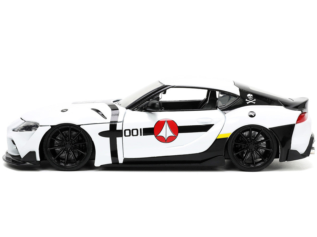 2020 Toyota Supra White and Roy Focker Diecast Figurine "Robotech" "Hollywood Rides" Series 1/24 Diecast Model Car by Jada Jada
