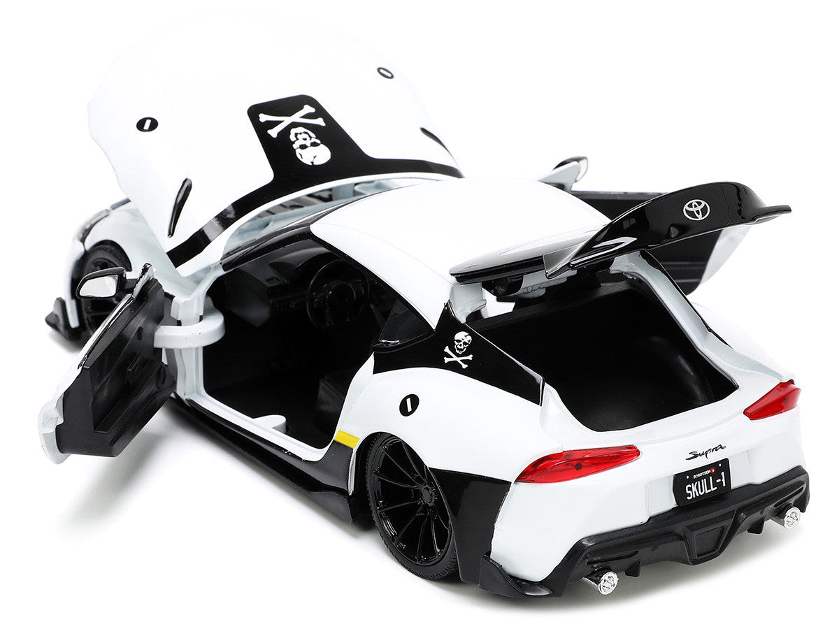 2020 Toyota Supra White and Roy Focker Diecast Figurine "Robotech" "Hollywood Rides" Series 1/24 Diecast Model Car by Jada Jada