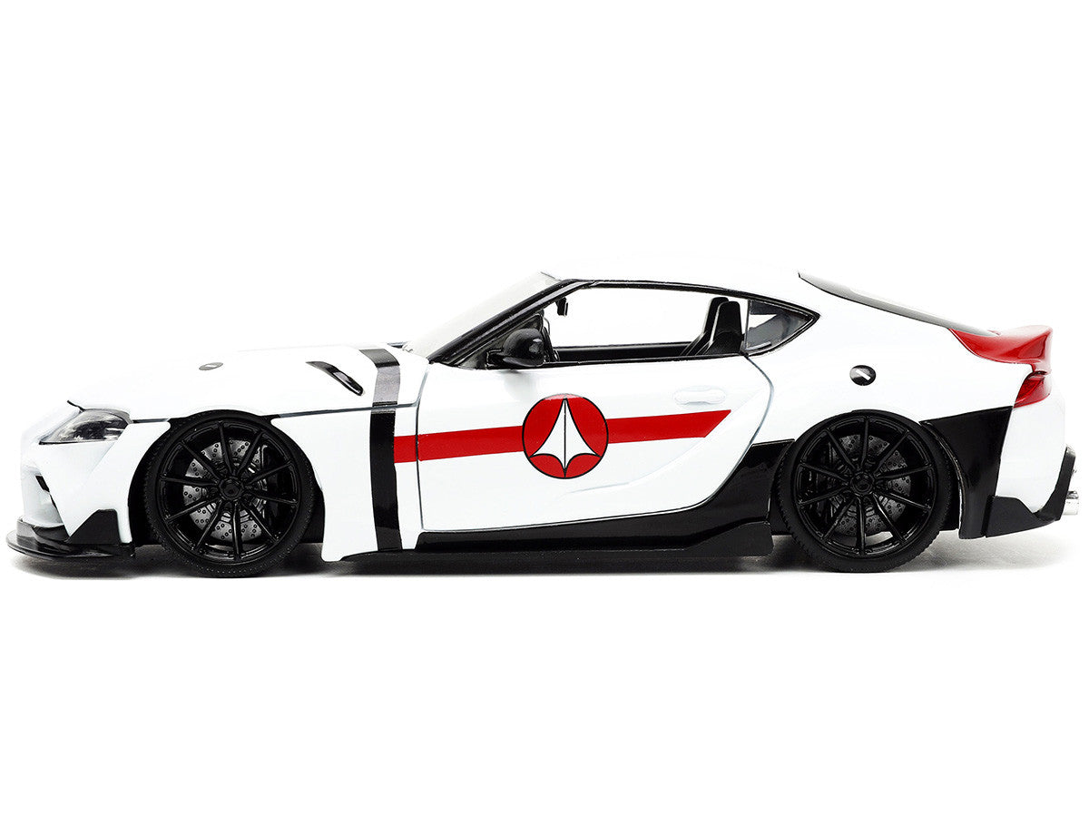 2020 Toyota Supra White and Rick Hunter Diecast Figurine "Robotech" "Hollywood Rides" Series 1/24 Diecast Model Car by Jada Jada