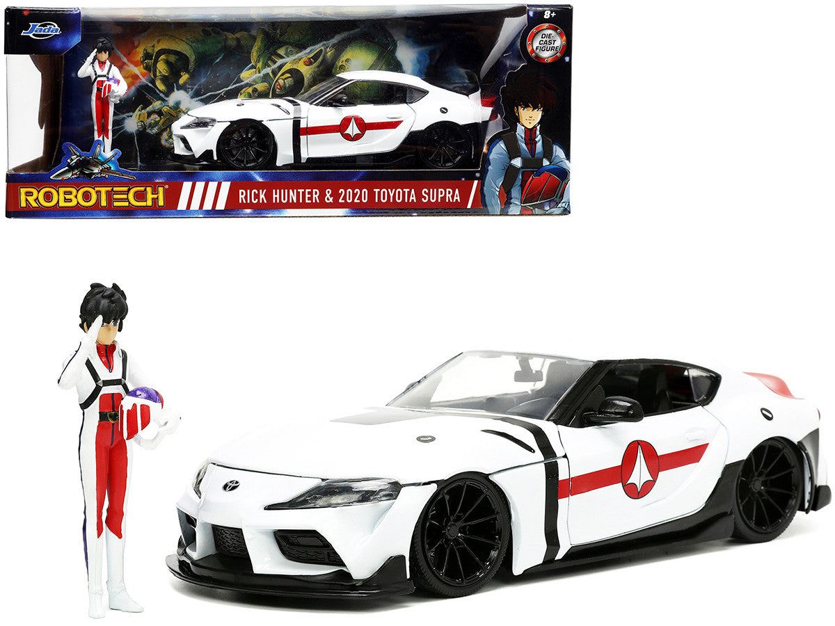 2020 Toyota Supra White and Rick Hunter Diecast Figurine "Robotech" "Hollywood Rides" Series 1/24 Diecast Model Car by Jada Jada