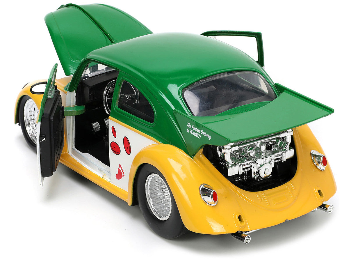1959 Volkswagen Drag Beetle Green and Yellow and Michelangelo Diecast Figure "Teenage Mutant Ninja Turtles" "Hollywood Rides" Series 1/24 Diecast Model Car by Jada Jada