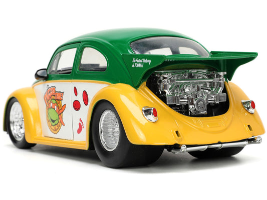 1959 Volkswagen Drag Beetle Green and Yellow and Michelangelo Diecast Figure "Teenage Mutant Ninja Turtles" "Hollywood Rides" Series 1/24 Diecast Model Car by Jada Jada