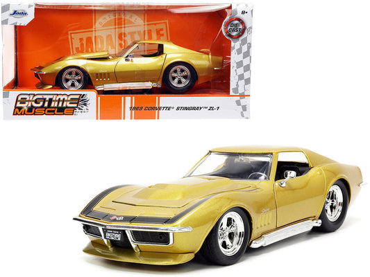 1969 Chevrolet Corvette Stingray ZL-1 Gold Metallic with Black Stripe "Bigtime Muscle" Series 1/24 Diecast Model Car by Jada Jada