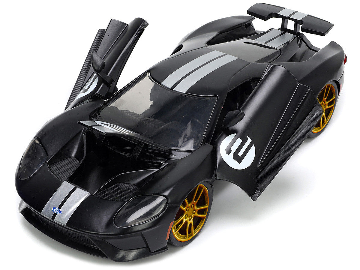 2017 Ford GT #2 Matt Black with Silver Stripes and Gold Wheels "Bigtime Muscle" Series 1/24 Diecast Model Car by Jada Jada
