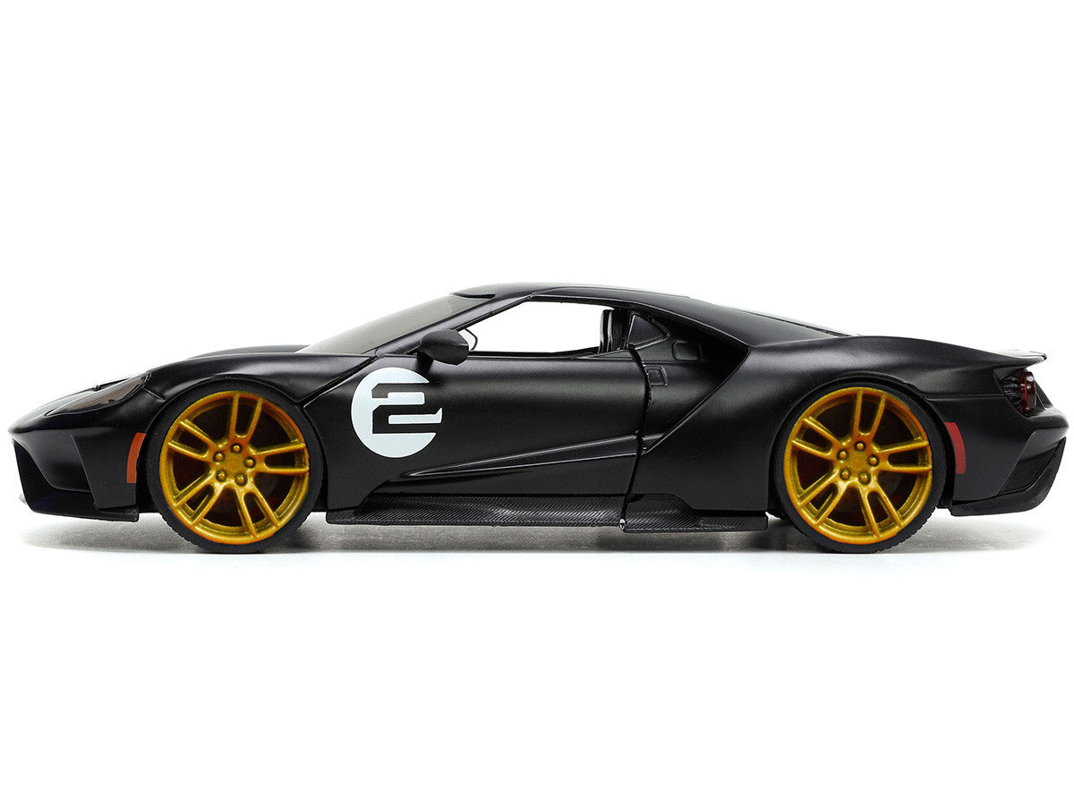 2017 Ford GT #2 Matt Black with Silver Stripes and Gold Wheels "Bigtime Muscle" Series 1/24 Diecast Model Car by Jada Jada