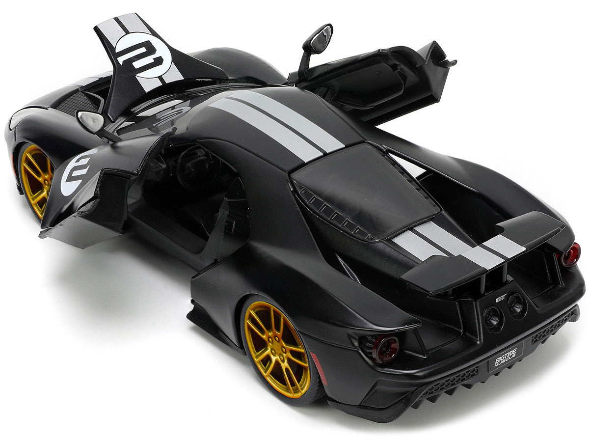 2017 Ford GT #2 Matt Black with Silver Stripes and Gold Wheels "Bigtime Muscle" Series 1/24 Diecast Model Car by Jada Jada