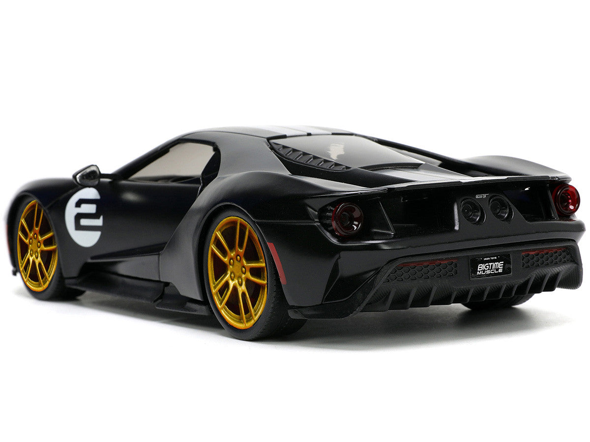 2017 Ford GT #2 Matt Black with Silver Stripes and Gold Wheels "Bigtime Muscle" Series 1/24 Diecast Model Car by Jada Jada