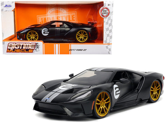 2017 Ford GT #2 Matt Black with Silver Stripes and Gold Wheels "Bigtime Muscle" Series 1/24 Diecast Model Car by Jada Jada