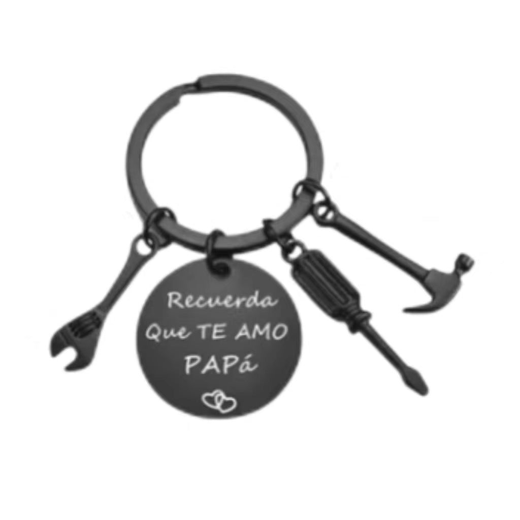 PaPa Stainless Steel Round Board Keychain Father's Day Gift CJD