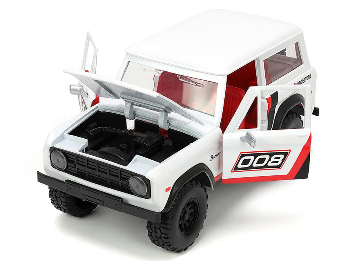 1973 Ford Bronco #008 White with Red and Black Stripes and Red Interior with Extra Wheels "Just Trucks" Series 1/24 Diecast Model Car by Jada Jada