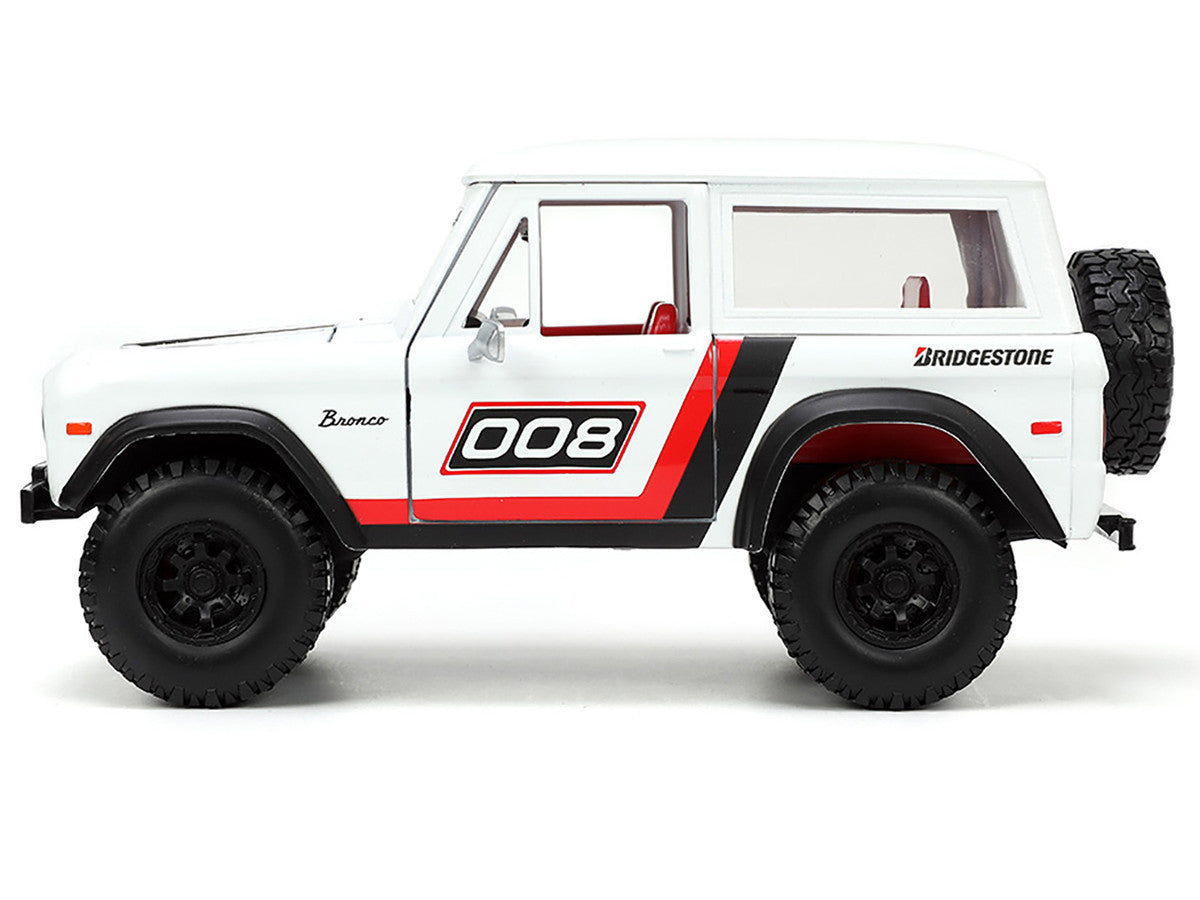 1973 Ford Bronco #008 White with Red and Black Stripes and Red Interior with Extra Wheels "Just Trucks" Series 1/24 Diecast Model Car by Jada Jada