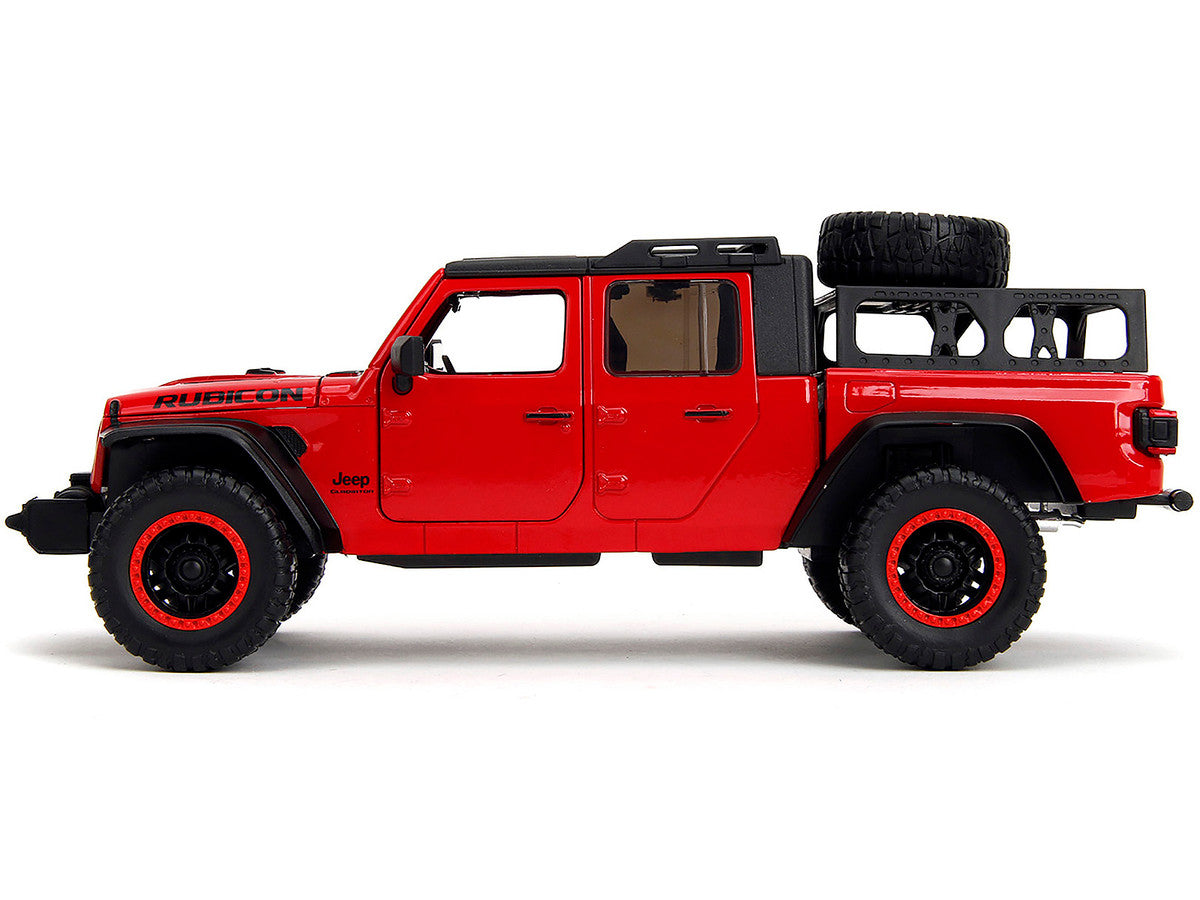 2020 Jeep Gladiator Rubicon Pickup Truck Red with Black Top and Extra Wheels "Just Trucks" Series 1/24 Diecast Model Car by Jada Jada