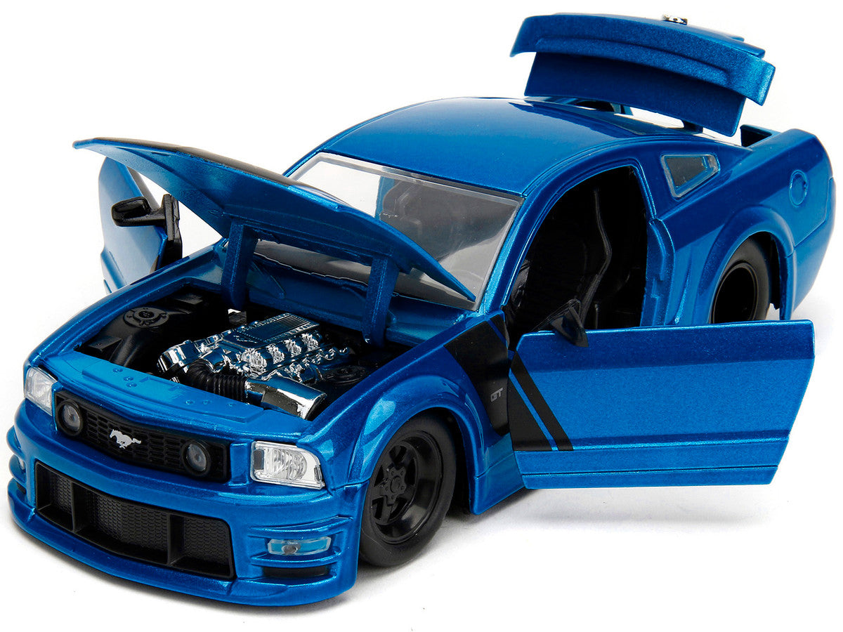 2006 Ford Mustang GT Blue Metallic with Matt Black Hood and Stripes "Bigtime Muscle" Series 1/24 Diecast Model Car by Jada Jada