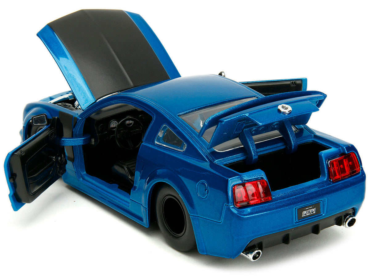 2006 Ford Mustang GT Blue Metallic with Matt Black Hood and Stripes "Bigtime Muscle" Series 1/24 Diecast Model Car by Jada Jada