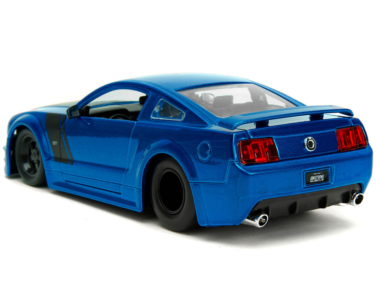2006 Ford Mustang GT Blue Metallic with Matt Black Hood and Stripes "Bigtime Muscle" Series 1/24 Diecast Model Car by Jada Jada